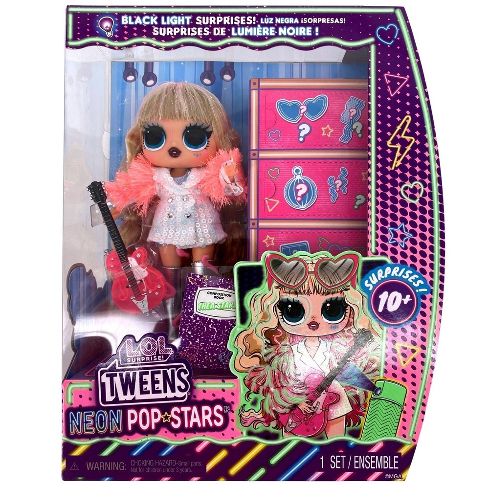 LOL Surprise Tweens Neon Pop Stars Thea Stars Kids 6.5in Pink New Black Light